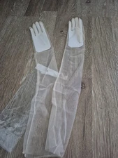champange Halloween Wedding Bridal Prom Sheer Tulle Long Elbow Gloves Party 