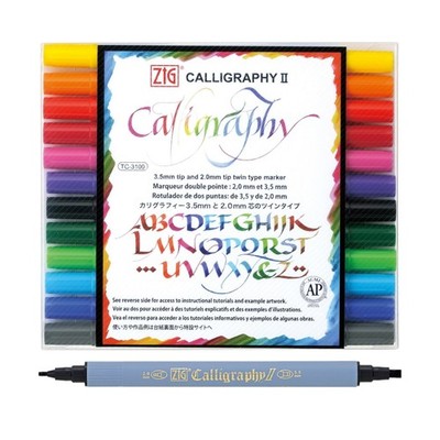Kuretake ZIG Calligraphy Marker Pens, 12 Colors set, 2mm & 3.5mm Du... Fast Ship