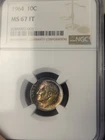 1964 P  Roosevelt Dime NGC MS 67 FT MS67FB Gem Monster Dual Sided Toner 🌈