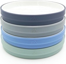 Kids 7.8 Porcelain White Plates W/ Silicone Sleeves Suitable Snack Dishes 4Pack