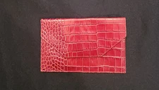 Graphic Image Womens Red Embossed Crocodile Leather Medium Envelope Wallet 