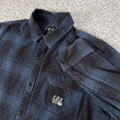 Fox Racing Shirt Mens Large Navy Black Plaid Button Down Long Sleeve Cotton | eBay Fox Racing Shirt Mens Large Navy Black Plaid Button Down Long Sleeve Cotton | eBay