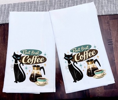 Atomic Cat Kitchen Towels Coffee MCM Tea Towels Ink on 100% Cotton Size 28x28