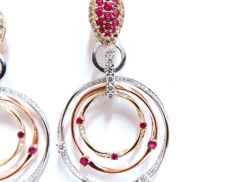 7.38ct Natural Ruby Diamond Dangle Chandelier Earrings 14 Karat Gold Omega - Picture 3 of 8