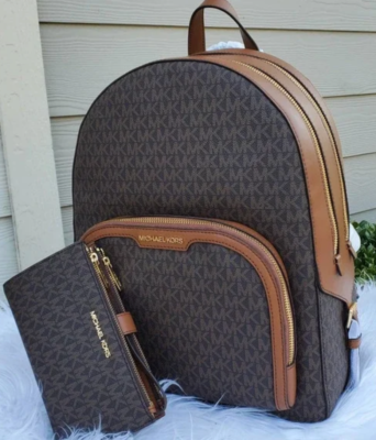 Michael Kors Jaycee Large Backpack + Wallet Set IN Brown NEW  display picture 1