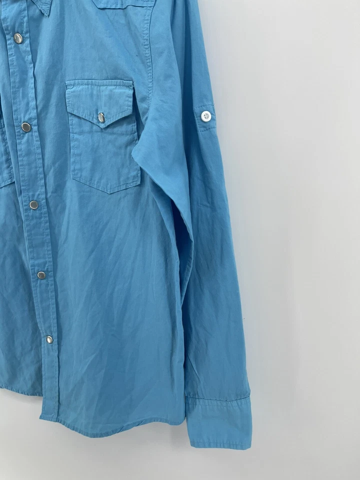 Ditch Plains Boys Pearl Snap Long Sleeve Shirt Size XL 18 Blue Fast Shipping - Image 2 of 4