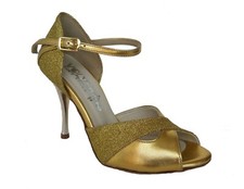 VOLVER 032 GOLD LEATHER TANGO DANCE SHOES HEEL 9 cm