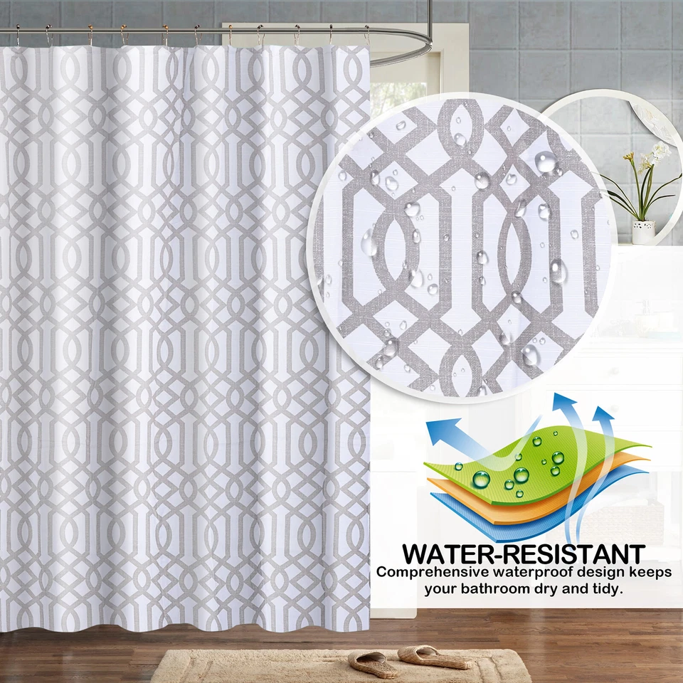 Сверхпрочные тканевые занавески для душа 70 x 72 дюйма с 12 умственными крючками водонепроницаемые и моющиеся - Изображение 3 из 4