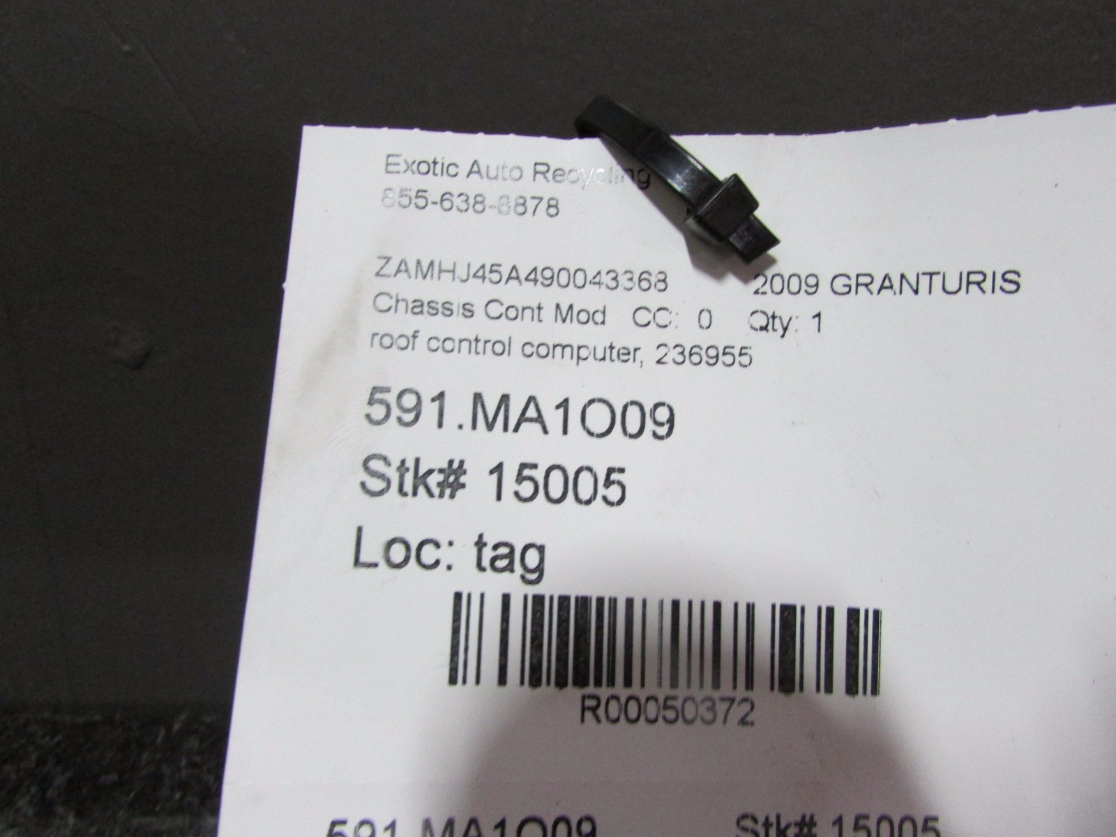 Maserati Granturismo, Roof Control Computer, Used, P/N 236955