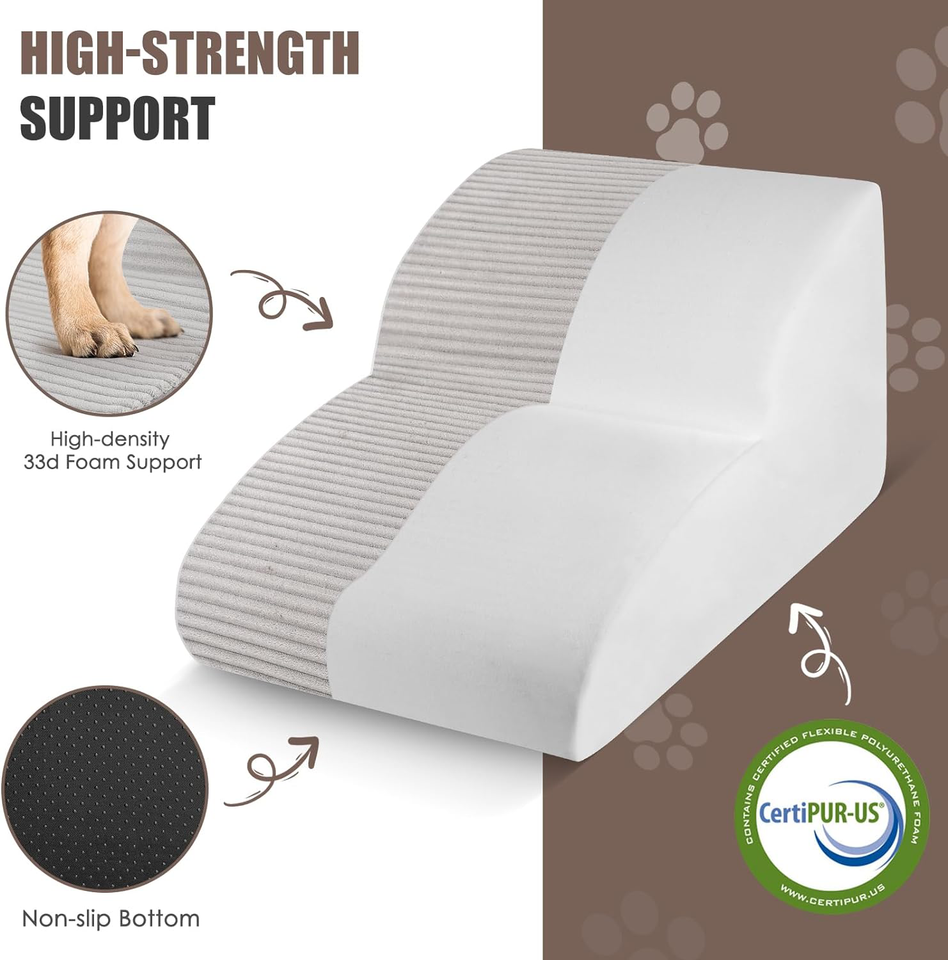 Long 2 Steps Dog Steps for Sofa and Couch, Dog Stairs for Small Dogs