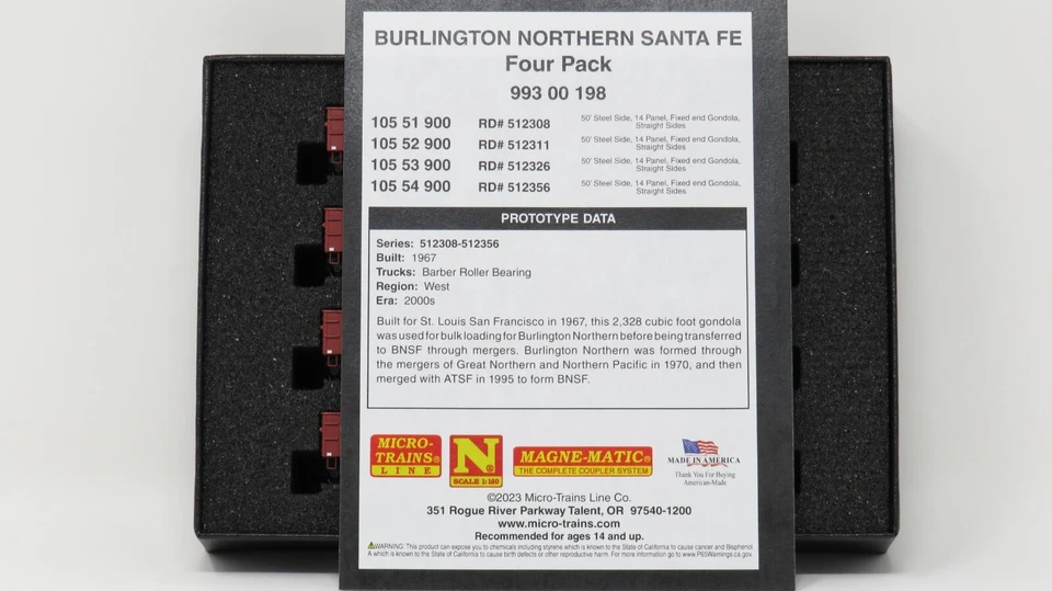 Micro-Trains N 99300198 BNSF Burlington Santa Fe Gondola Set Freight Car - Image 2 of 3