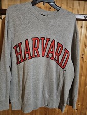 Harvard University College Sweatshirt LG Boston Gray Banded Slvs GUC B3  