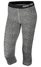 #198 COLLANT L Nike Dri Fit Pro Mezzo Print Safari nero/bianco Capri nuovo con etichette 684676 101