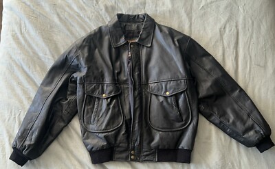 Vtg 80s 90s Wilsons Adventure Bound Black Leather Bomber Flight Jacket Mens L