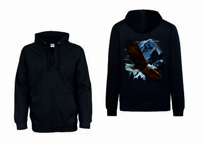 Sweatshirtjacke Schwarz Adler Natur & Wildnissmotiv Modell Eagle Over The Alps