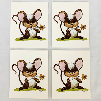 Vintage MCM Art Print Big Eye Baby Mouse Artist Thayer Geme Art Gallery Lot of 4