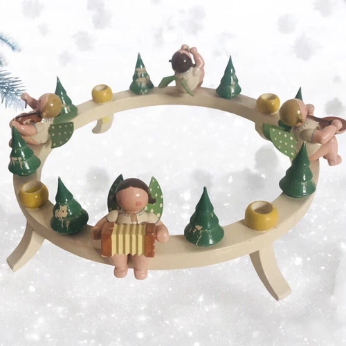 Erzgebirge Wendt Kuhn Advent Wreath Musical Angels Wood Candle Ring East Germany