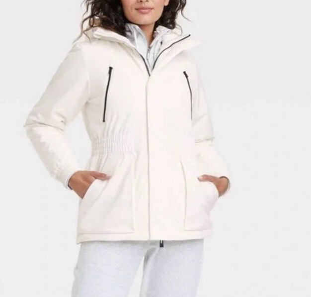 Women's All In Motion Snow Sport Hooded Winter Coat Cream Size XL