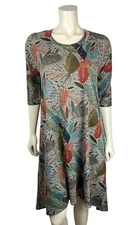 INOAH Abstract Print Half Sleeve Dress Size L Gray Swing Flare Art to Wear Large