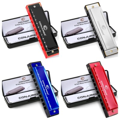 CONJURER 10 Hole Diatonic Harmonica Key of C Blues Harmonica Mouth Organ Gift