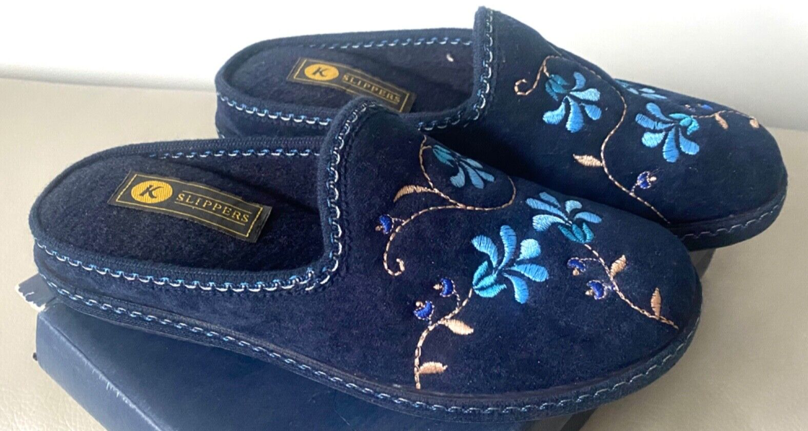 SAOLA Pantofole donna UK4 EUR37 zeppa slip on suola rigida Miranda Spagna blu navy