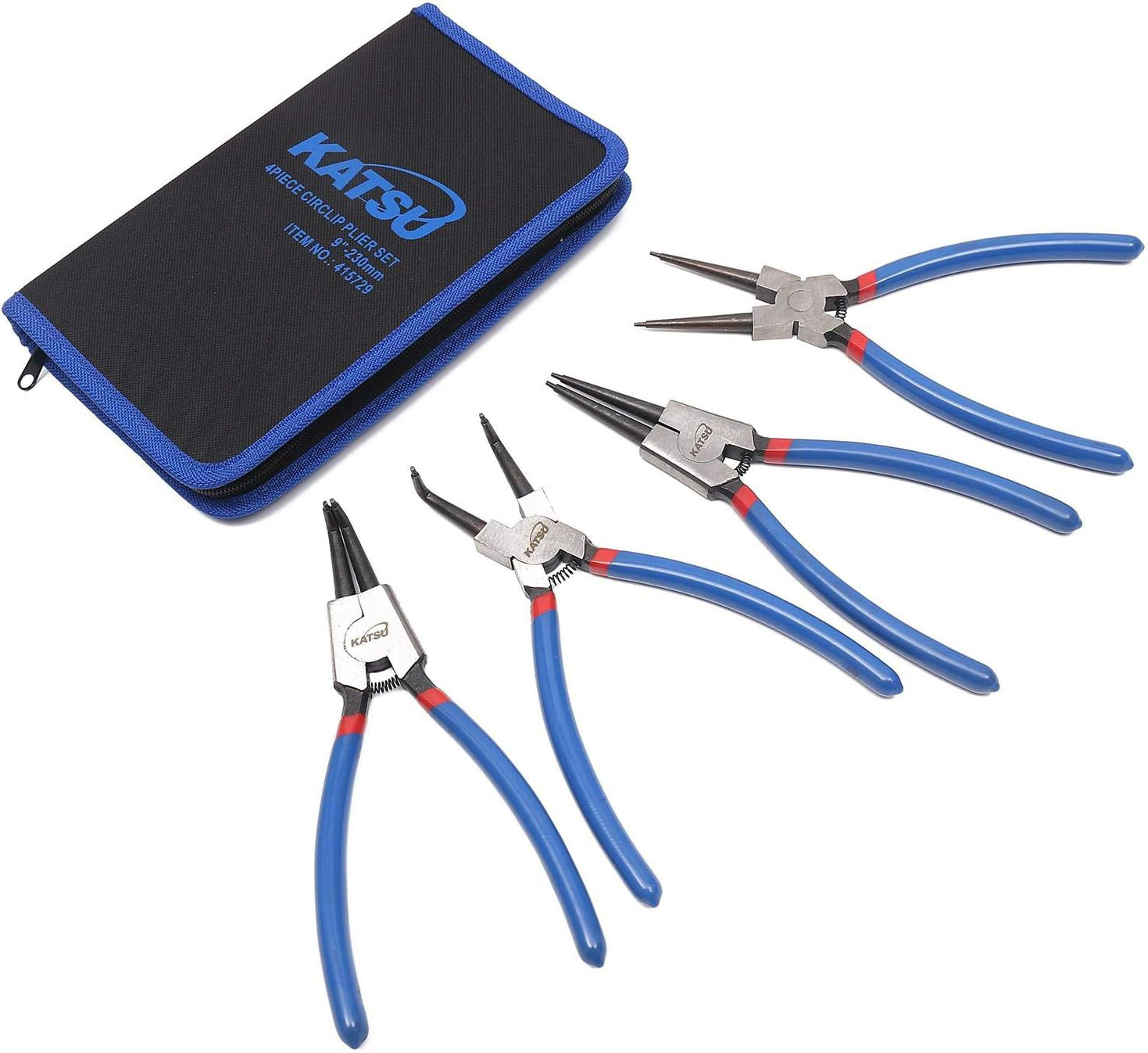 KATSU Circlip Pliers Set, 4-Piece 9 Inch Internal External Straight Bent Tip in
