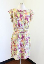 James Coviello Petal Impressions Abstract Ruffle Sheath Dress Sz M Anthropologie
