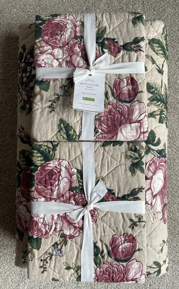 Pottery Barn Adelise Reversible Floral Quilt Set Soft Rose Queen & 2 Euro Shams - Image 2 of 4