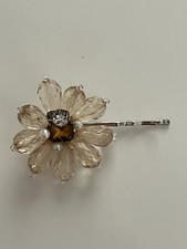VINTAGE GOLD TONE With Brown Acrylic  FLOWER BOBBY PINS UP DO HAIR ACCESSORY