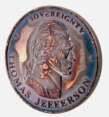 1994 Liberty Lobby Thomas Jefferson Toned 1 Troy Oz .999 Silver