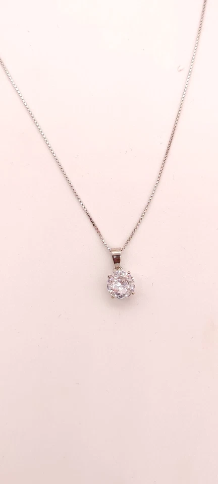 Collana in Argento 925 con ZIRCONI BIANCHI. punto luce solitario. rodio - Immagine 3 di 4