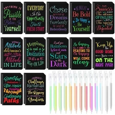 24 Pcs Mini Inspirational Notebooks Bulk with 24 Pcs Colorful Pens, Small Poc...