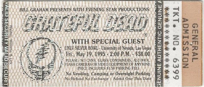 GRATEFUL DEAD TICKET 05-19-1995 UNLV SILVER BOWL MAIL ORDER GARCIA WEIR LESH