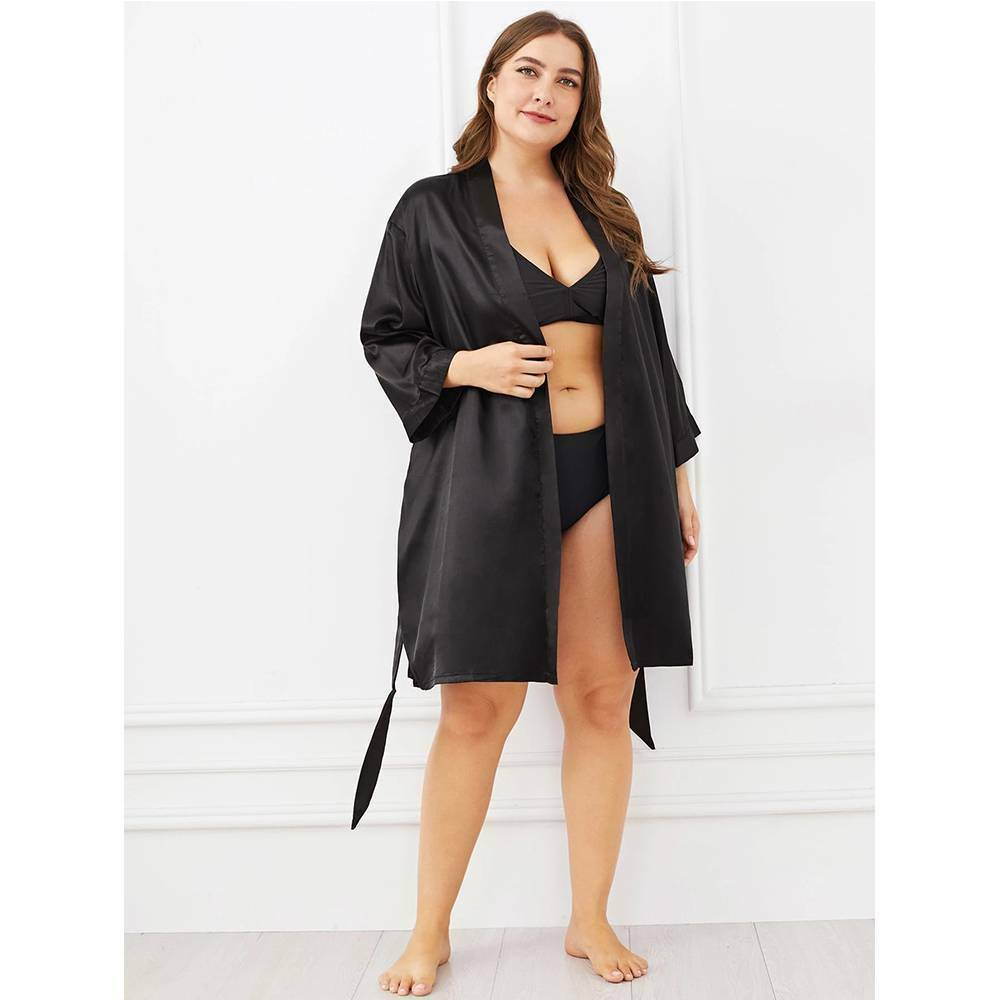 Silk Bath Robe Black Satin Dressing Gown Long Plus Size Womens Sexy Satin  Silk Dressing Gown