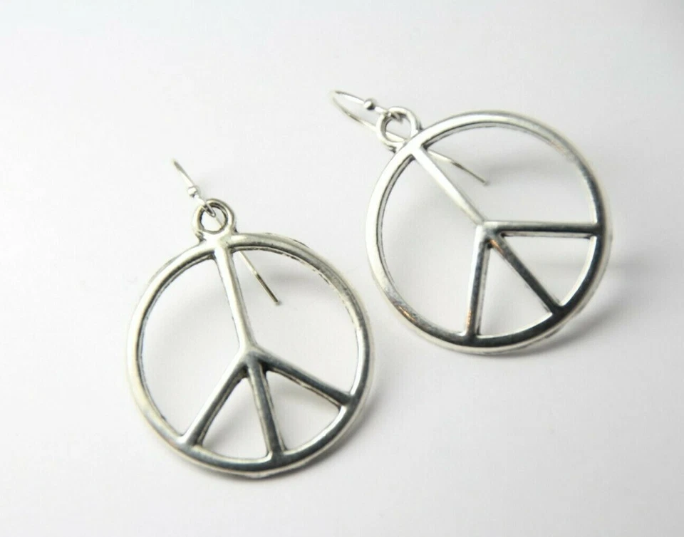 Мир знак подвеска серьги хиппи 1960-х серебро 925 пробы крючки олова подвески - Изображение 2 из 4