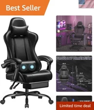 Adjustable Gaming Chair with Recline, Footrest & Lumbar Massage - Dark Black