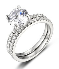 2CT Round CZ Engagement Ring Wedding Band Set 925 Sterling Silver 2.5-15 S6696