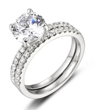 2CT Round CZ Engagement Ring Wedding Band Set 925 Sterling Silver 2.5-15 S6696