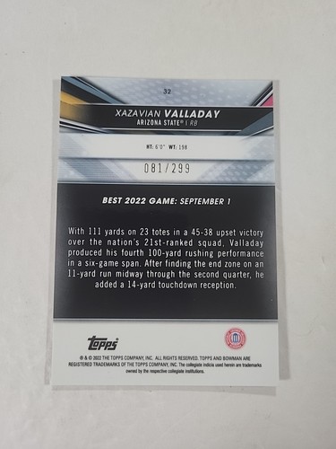 2022 Bowman's Best University Xazavian Valladay Mini Diamond Refractor /299 #32 - Picture 2 of 3
