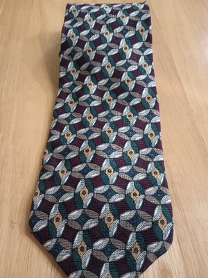 Pierre Balmain Necktie Silk Brown Geometric Pattern Designer Tie Extra Long