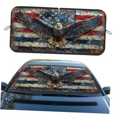 Windshield Sunshade, Universal Fit, Blocks UV 59L x 31.5W Inch American Flag