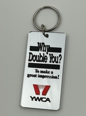Vintage YWCA Mirrored Keychain Why Double You To Make A Great Impression Logo H4