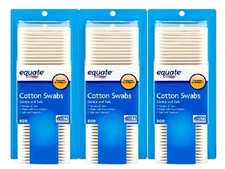 1500 Equate COTTON SWABS (500 Count x 3-Pack Lot) Gentle & Safe 100% PURE COTTON