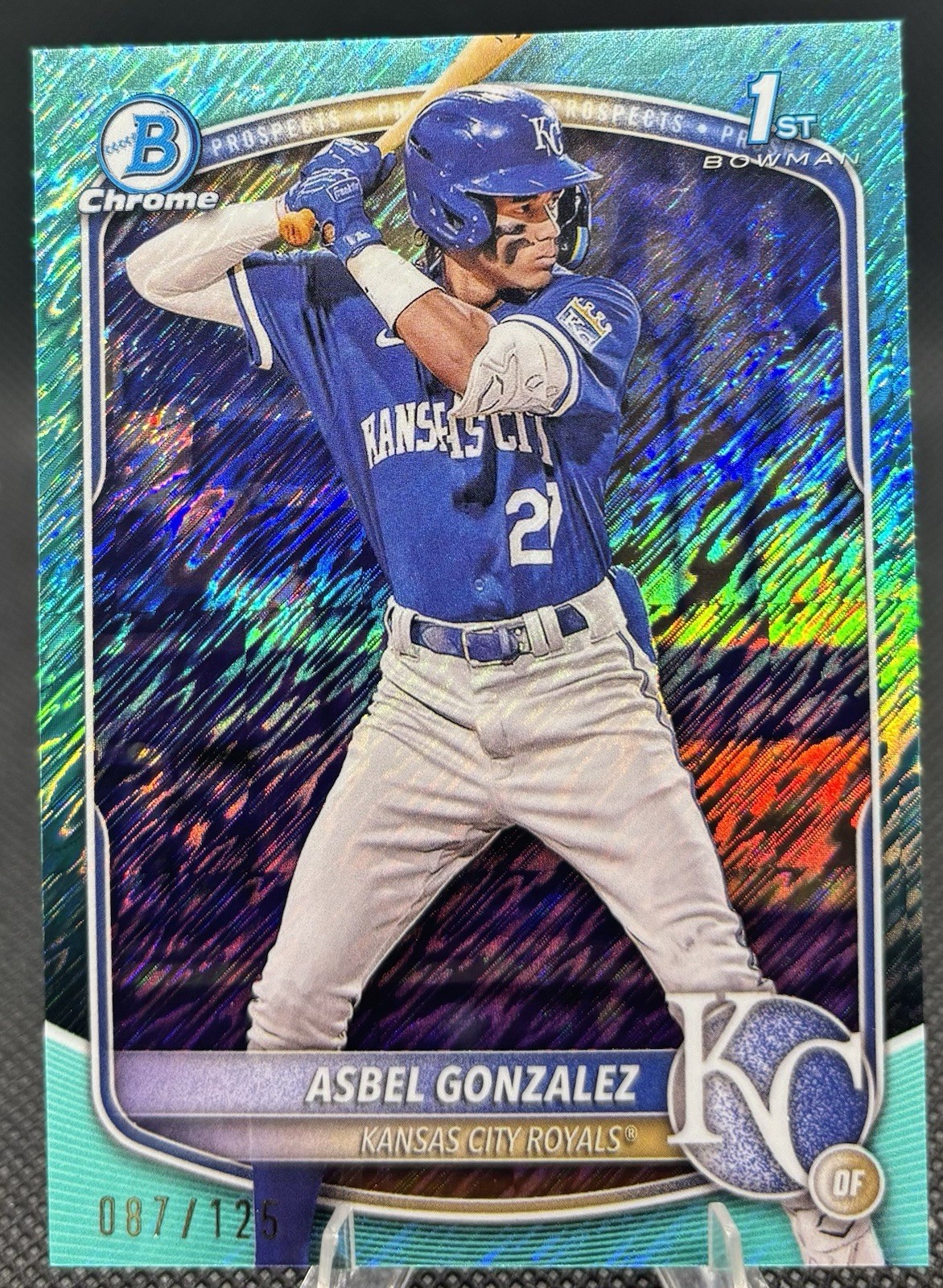 Asbel Gonzalez 2025 Bowman Chrome 1st Aqua Shimmer /125 Royals