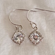 Sterling Silver Earrings 925 Cubic Zirconia Drop Dangle Square Pierced Earrings