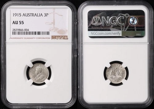 AUSTRALIA 1915 KGV 3d - Slabbed NGC AU55. Ren cat aU $1850.