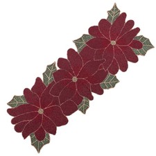 Christmas Beaded Table Runner - Poinsettia - Xmas Holiday Harvest Autumn Fall...
