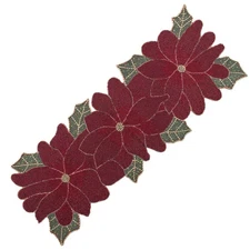 Christmas Beaded Table Runner - Poinsettia - Xmas Holiday Harvest Autumn Fall...