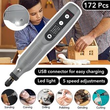 172Pcs Cordless Drill Rotary Tool Engraving Pen Grinder Accessories USB 5-Speed