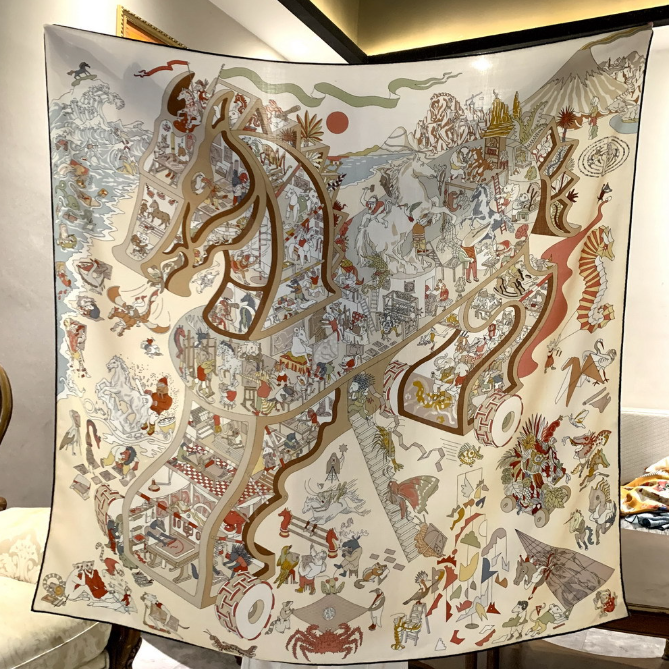 70% Cashmere 30% Silk Shawl 53'' Bandana Scarf Neckerchief soldier Print Wrap